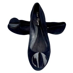 Robert Clergerie Black Suede Ballet Flats w/ Architectural Domed Sundial, Size 9